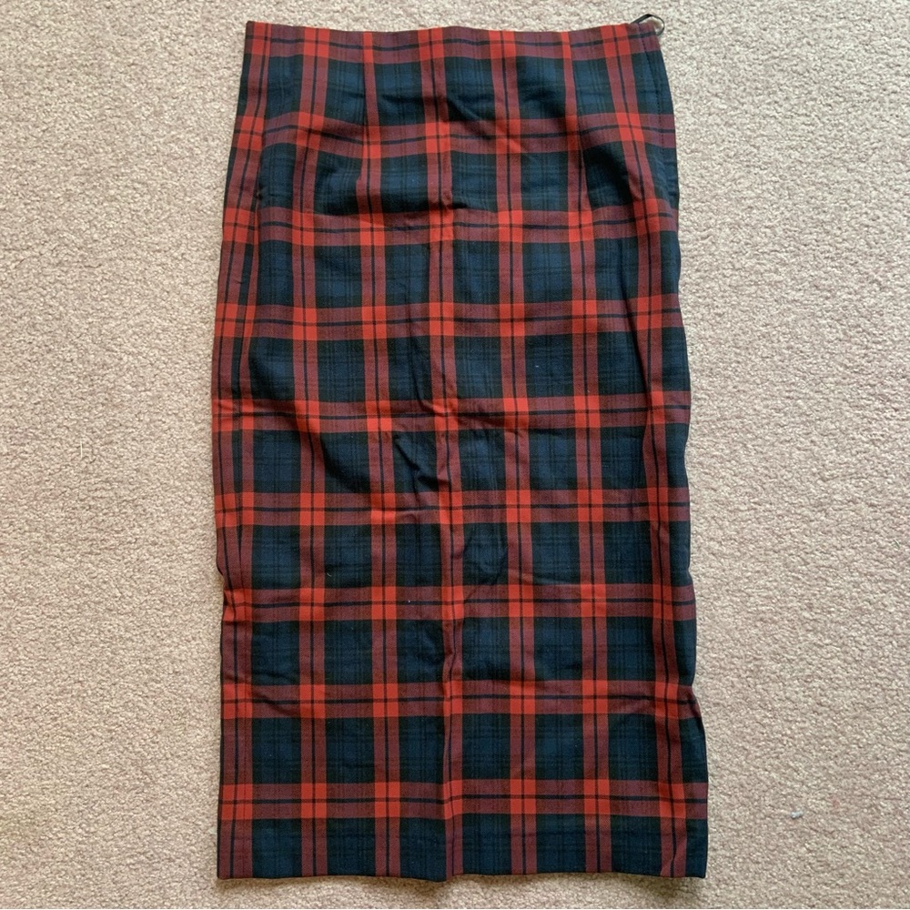 Zara red navy plaid pencil knee office skirt